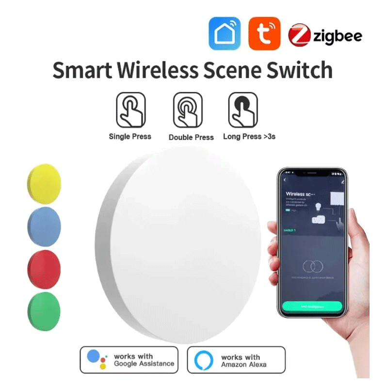 Smart Home Office - Tuya ZigBee スマートワイヤレスボタンシーンスイッチスマートライフアプリリモコン Google Alexa 用待機音声アシスタントホームオフィス