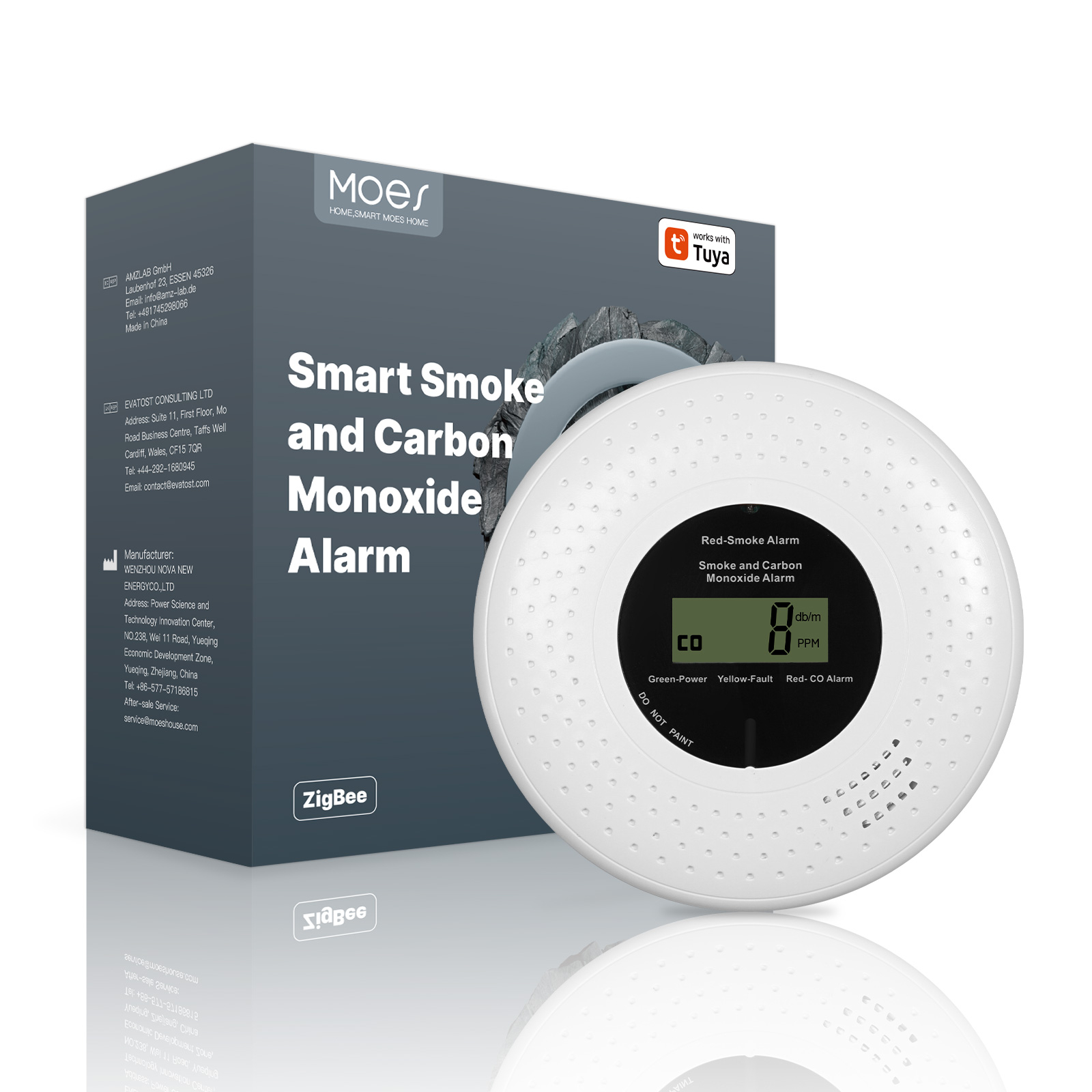 Smart Smoke Detector - Zigbee スマート煙感知器＆一酸化炭素警報器 CO & 光電式煙感知デュアルセンサー アプリ通知（ZigBeeハブが必要）