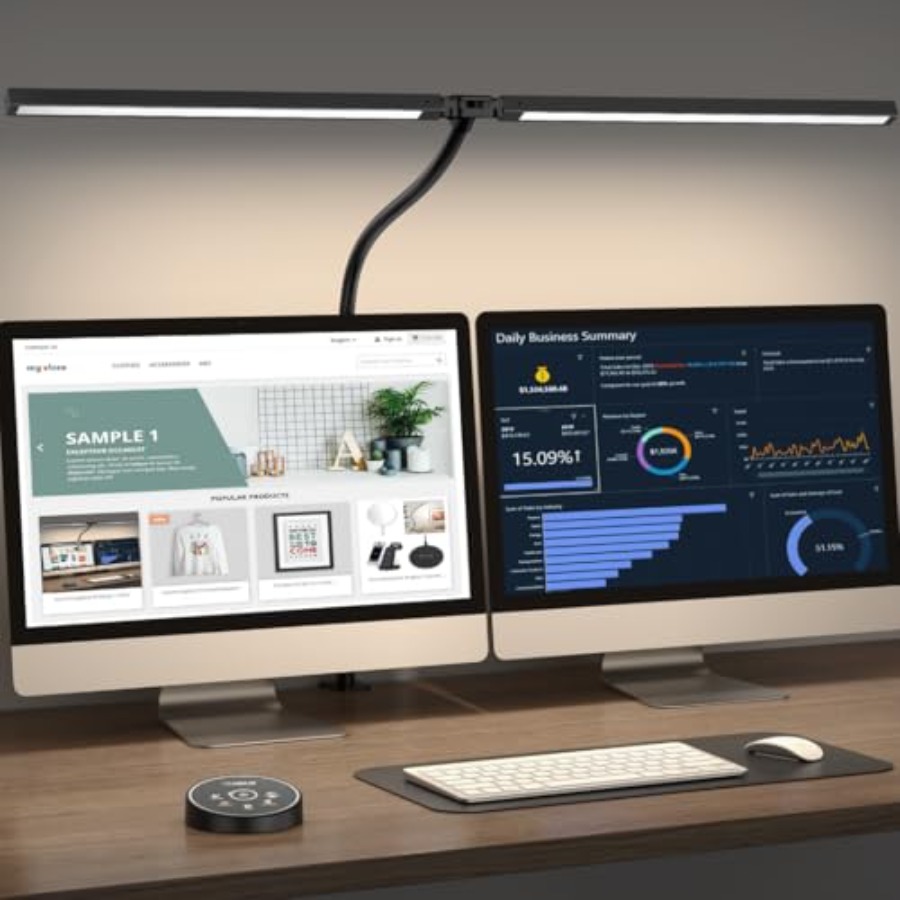 Smart Home Office - オフィス・家庭用LEDデスクランプ - 目に優しいアーキテクトランプ（クランプ式）、デュアルスクリーンコンピューターモニター用ワークスマートライト：24W 5色