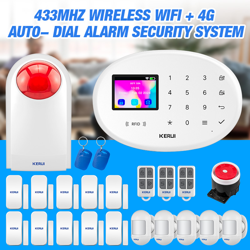 Smart Smoke Detector - KERUI 4G TuyaスマートアラームシステムW204、ホームセキュリティWiFi GSMワイヤレスホームアラームキット、サイレン、モーションセンサー、煙探知機付き