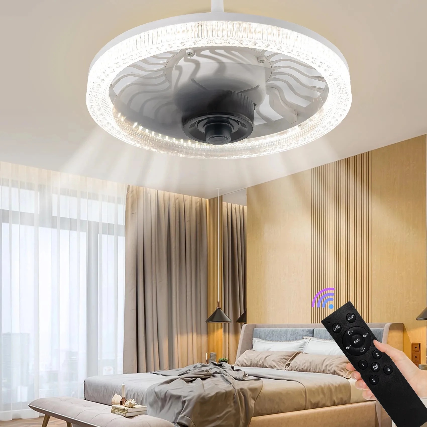 Smart Bulb - スマート LED シーリングファンライト リモコン付き 調光可能 E27