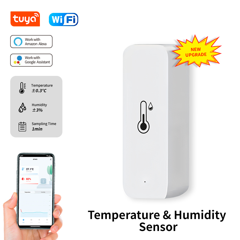 Smart Home Furniture - Tuya WiFi 温度と湿度センサー屋内スマート温度計モニター Alexa Google ホーム音声アプリリモコン用