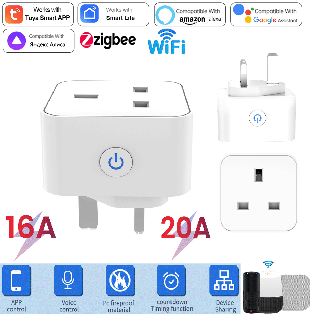 Smart Home Voice Assistant - Tuya スマートソケット 16A/20A WiFi または Zigbee