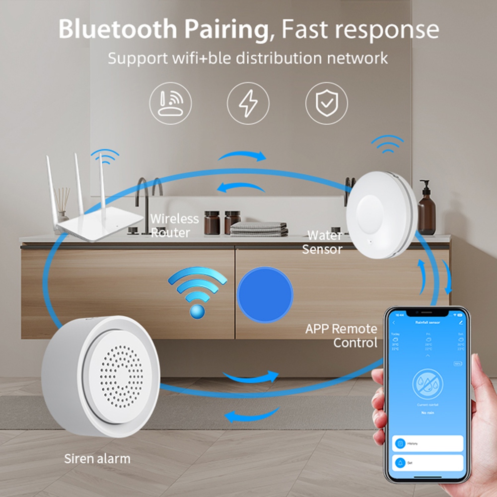Wifi Water Leak Detector - PHILE-ホームオートメーション Wifi 水漏れセンサー サイレンアラームキット付き漏水センサー Tuya スマートライフアプリ制御