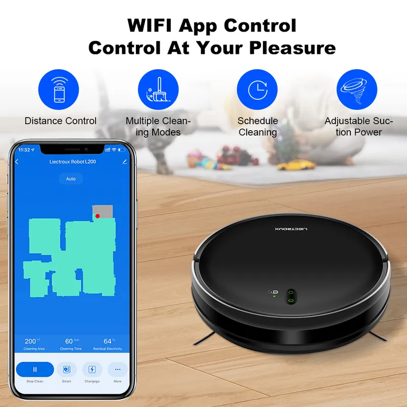 Smart Home Robot - LIECTROUX L200 ロボット掃除機 スマートアプリ制御 自動掃除・モップ掛け機 家庭用床清掃デバイス