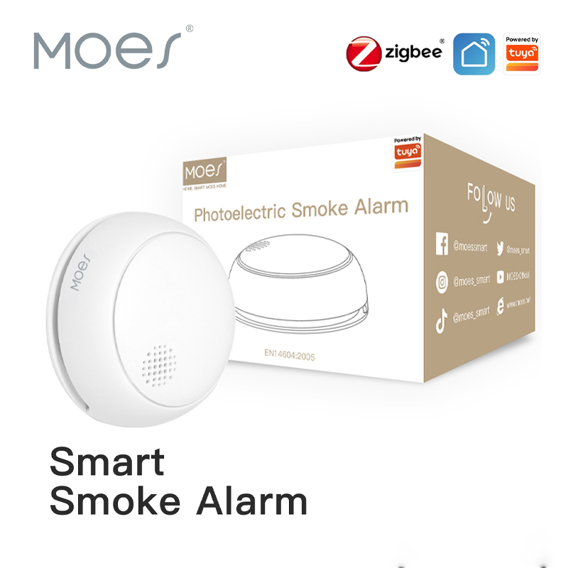 Smart Smoke Detector - MOES ZigBee スマートワイヤレス煙探知機火災 85dB サウンドアラームサイレンセンサースマート安全保護ホームキッチン火災アプリアラート