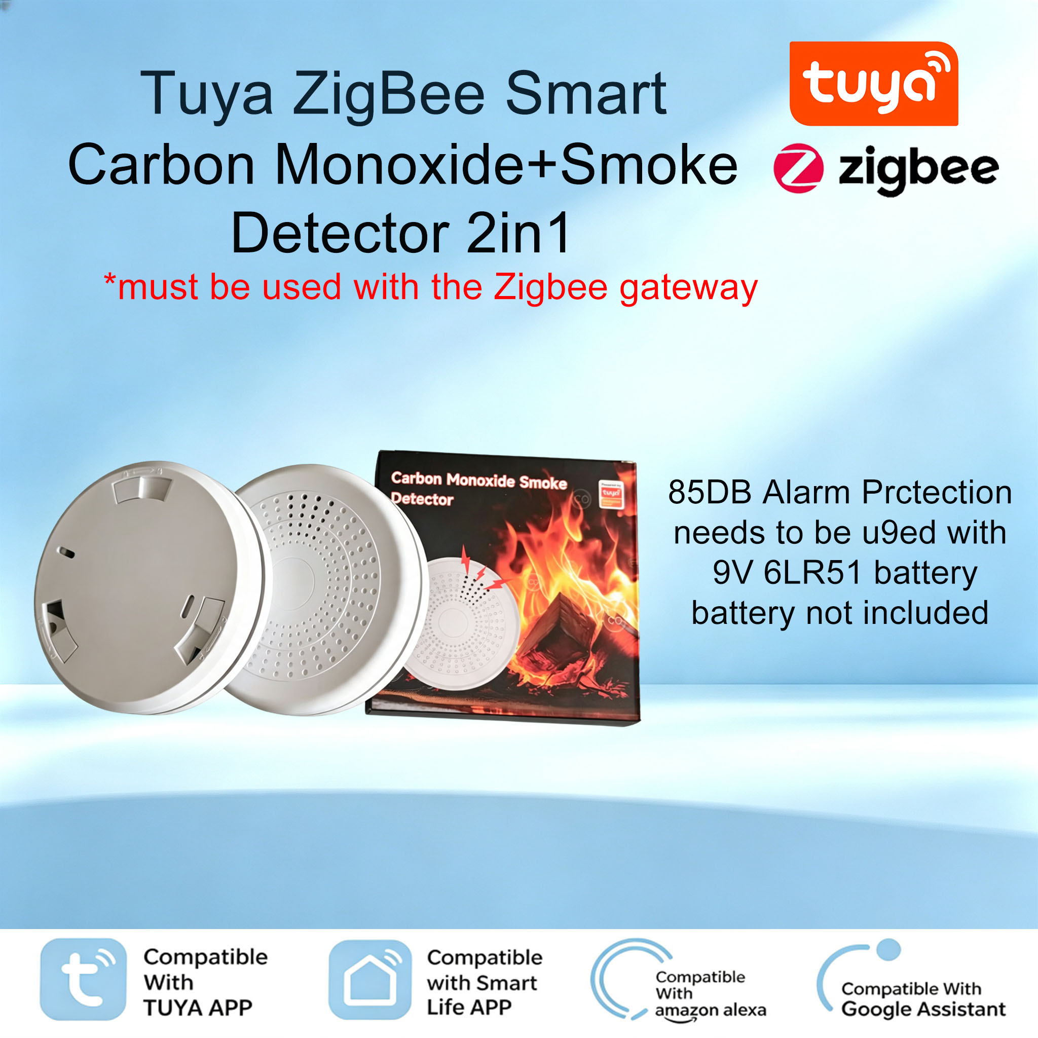 Smart Smoke Detector - スマートZigBee煙・CO複合アラーム Tuyaアプリ制御 火災・一酸化炭素検知器 大音量警告 ホームセーフティセンサー