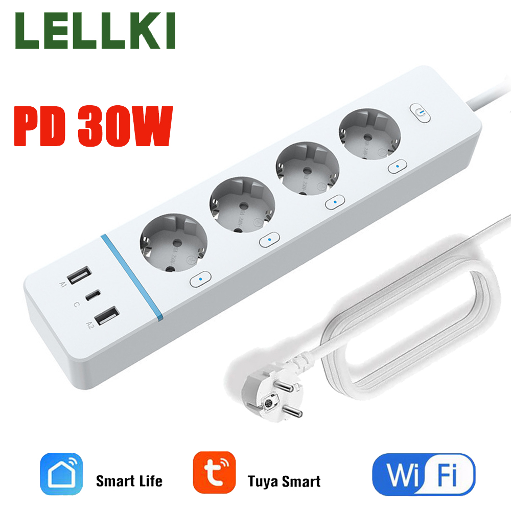 Smart Power Strip - LELLKI WiFiソケット 2A1C PD30W パワーストリップ エネルギーモニタリング
