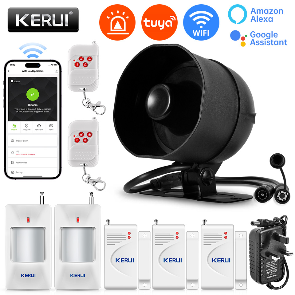 Smart Home Package - KERUI 120db サイレン警報システム WiFi Tuya スマートスピーカー警報キット
