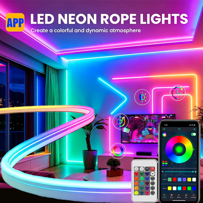 Smart Power Strip - スマートUSB電源RGBネオンLEDストリップライト調光可能1600万色自由に配置可能24キーのリモートアプリ制御音楽対応