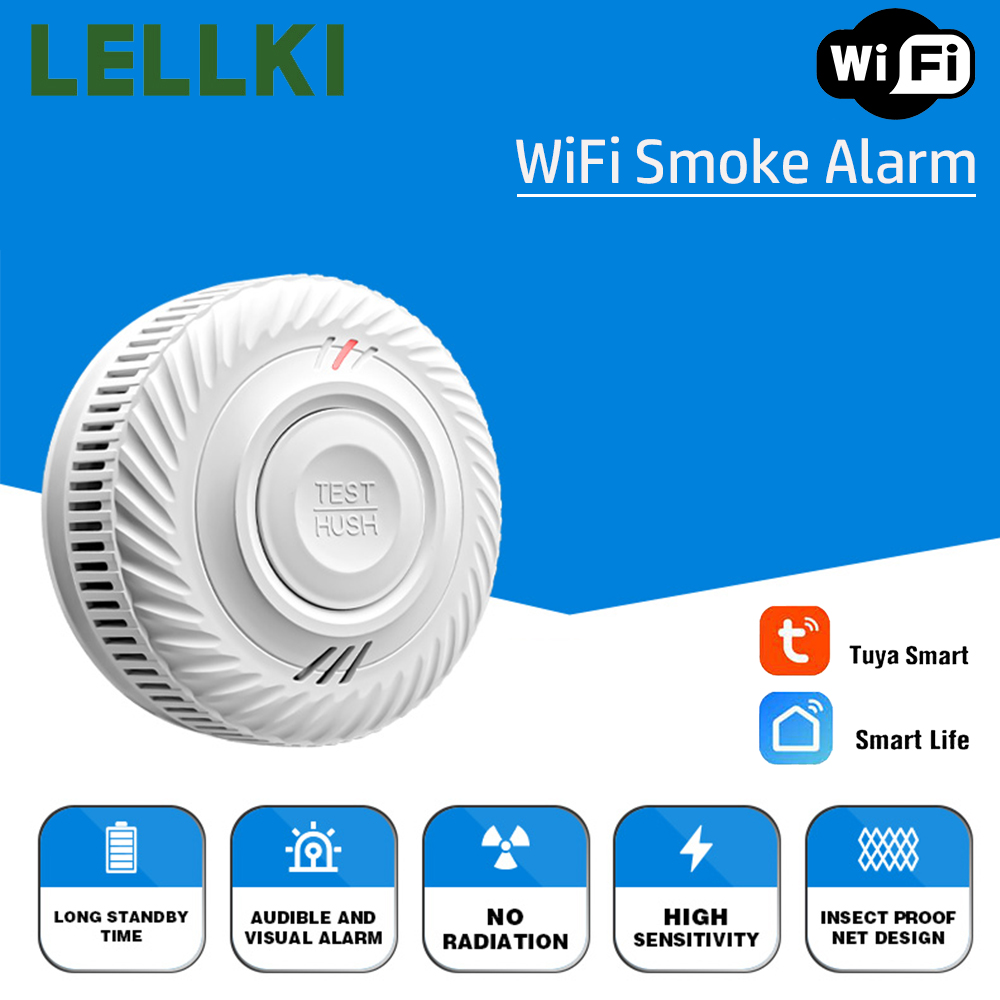 Smart Smoke Detector - LELLKI WiFi 煙探知機 長いバッテリー寿命 火災保護 85DB