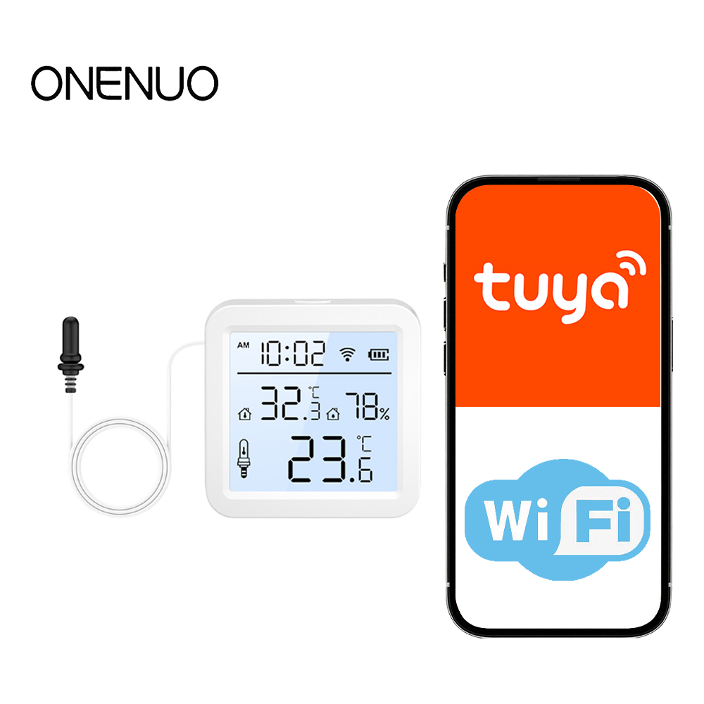 Smart Home Furniture - 外部プローブ付きWiFi湿度温度センサー、屋内/屋外用Tuyaスマート温度計、スマートホームアプリ監視用