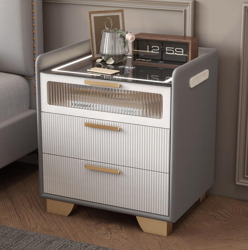 Smart Home Furniture - モダンな軽量木製ロックパネルベッドサイドテーブル、ワイヤレス充電、スマートデザイン、家庭、ホテル、学校、寝室用家具