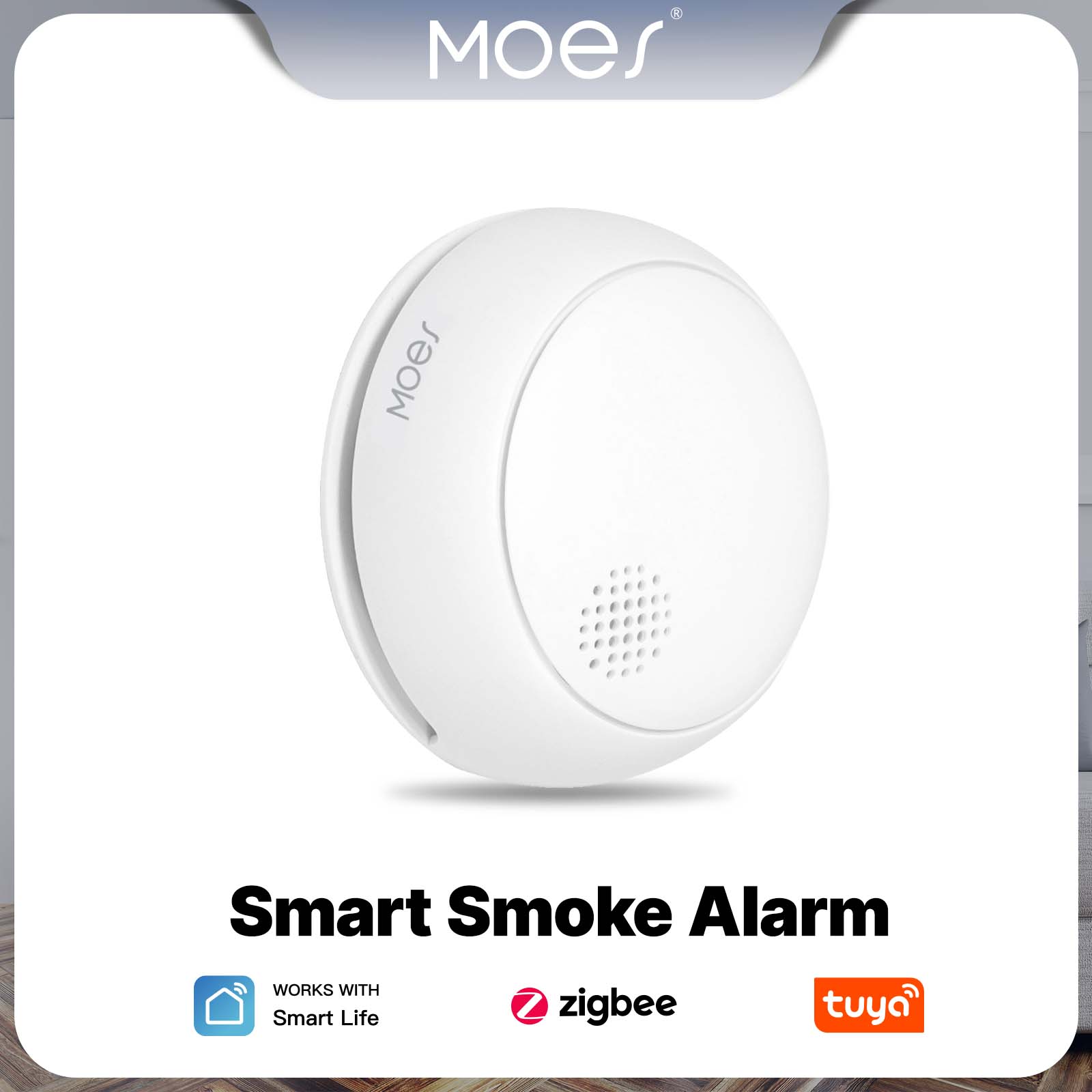 Smart Smoke Detector - MOES ZigBee スマート煙警報器 ワイヤレス火災 85dB サウンドサイレンセンサー