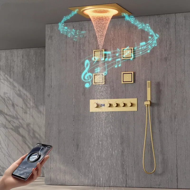スマートLEDシャワーセット 浴室音楽内蔵レインフォールシス - Smart Home In Us のレビューと価格