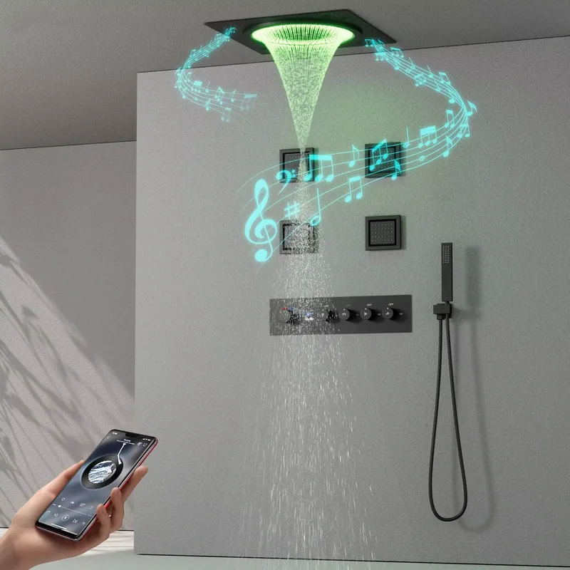 スマートLEDシャワーセット 浴室音楽内蔵レインフォールシス - Smart Home In Us のレビューと価格