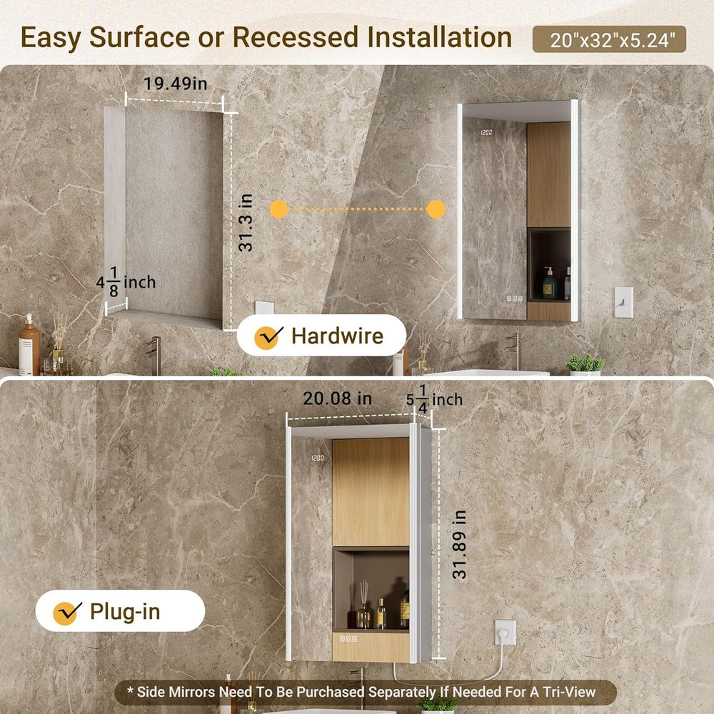 20x32 ライト付き薬棚ミラー（ライト＆スマートナイトラン - Smart Home Furniture のレビューと価格