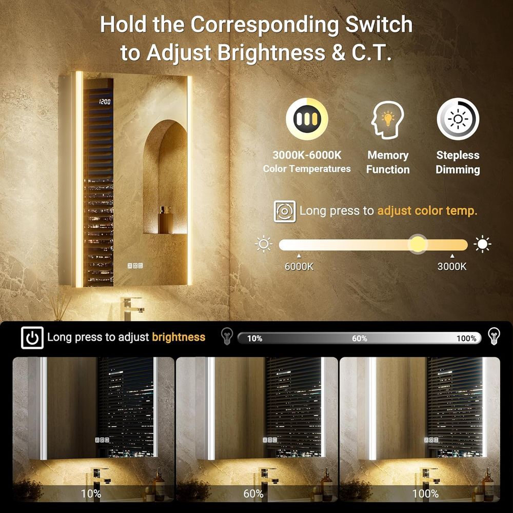20x32 ライト付き薬棚ミラー（ライト＆スマートナイトラン - Smart Home Furniture のレビューと価格