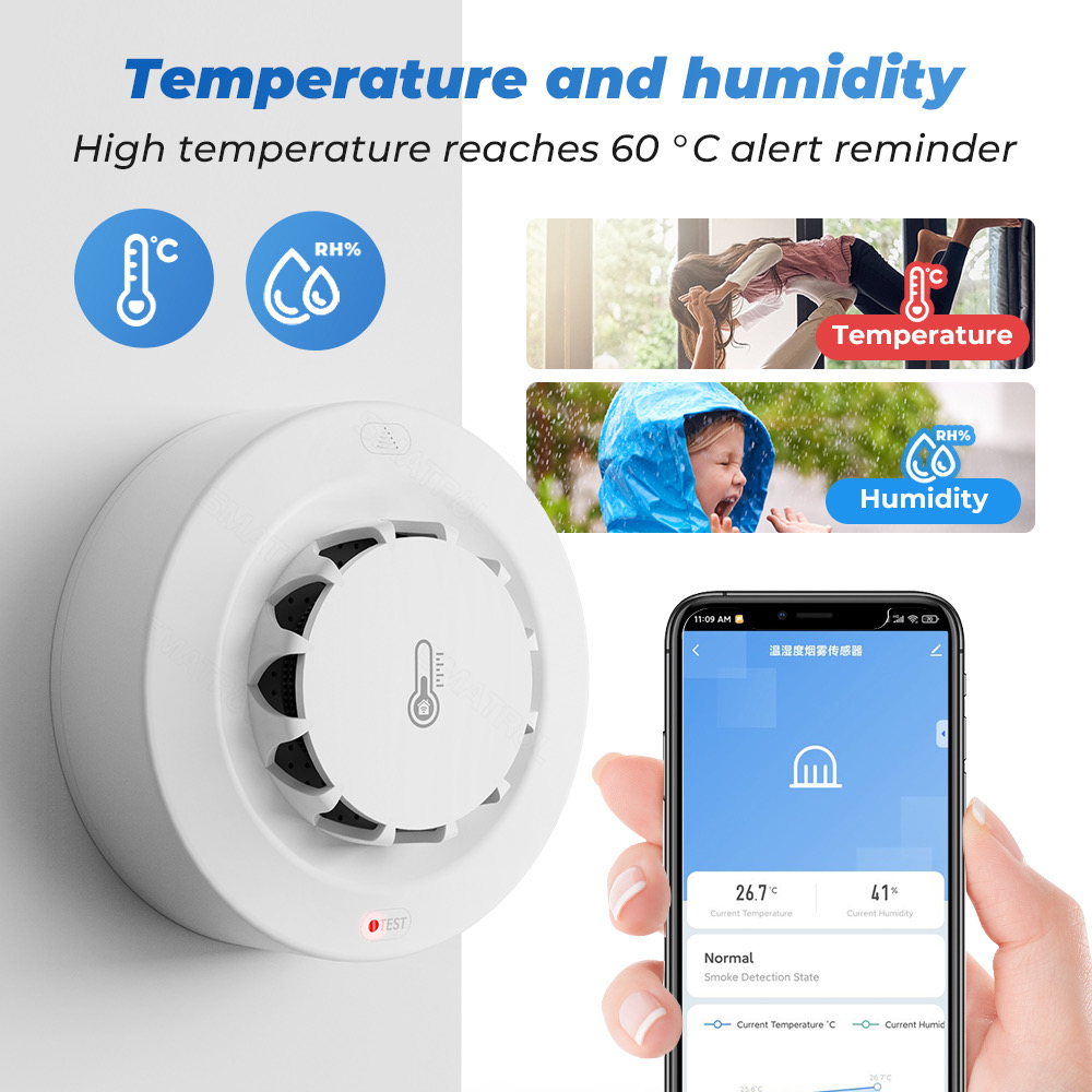 WiFi煙感知器 温度湿度センサー スマート火災警報器 Tu - Smart Smoke Detector のレビューと価格