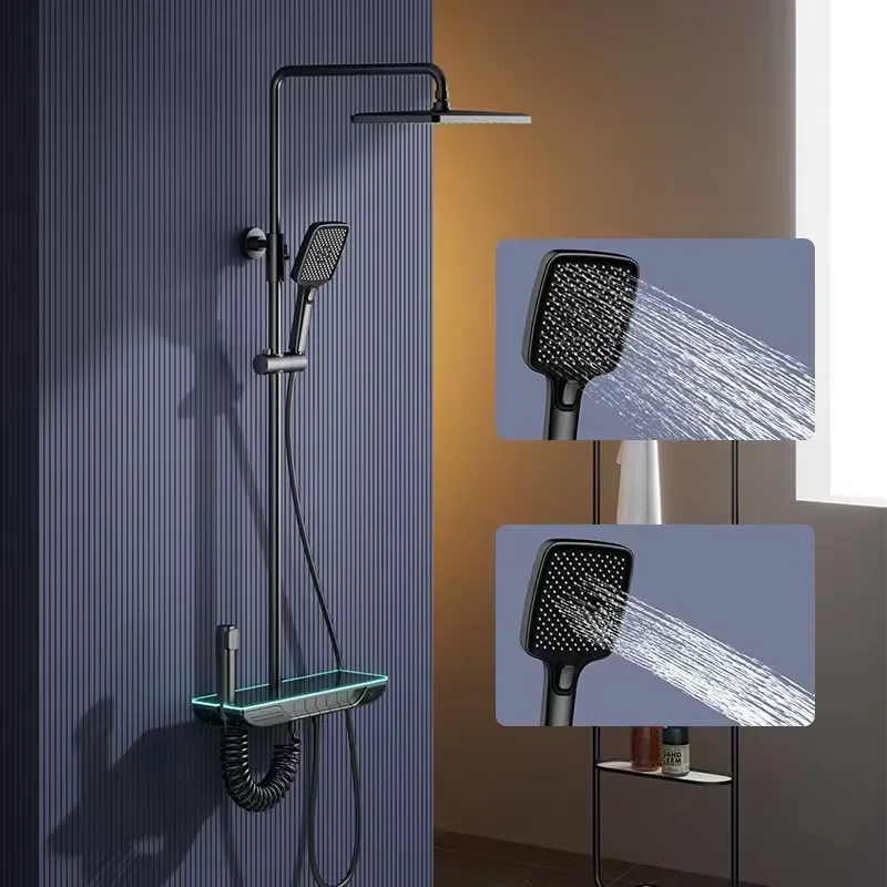 スマートデジタルサーモスタットシャワーセット真鍮ピアノキーバ - Smart Home In Us のレビューと価格