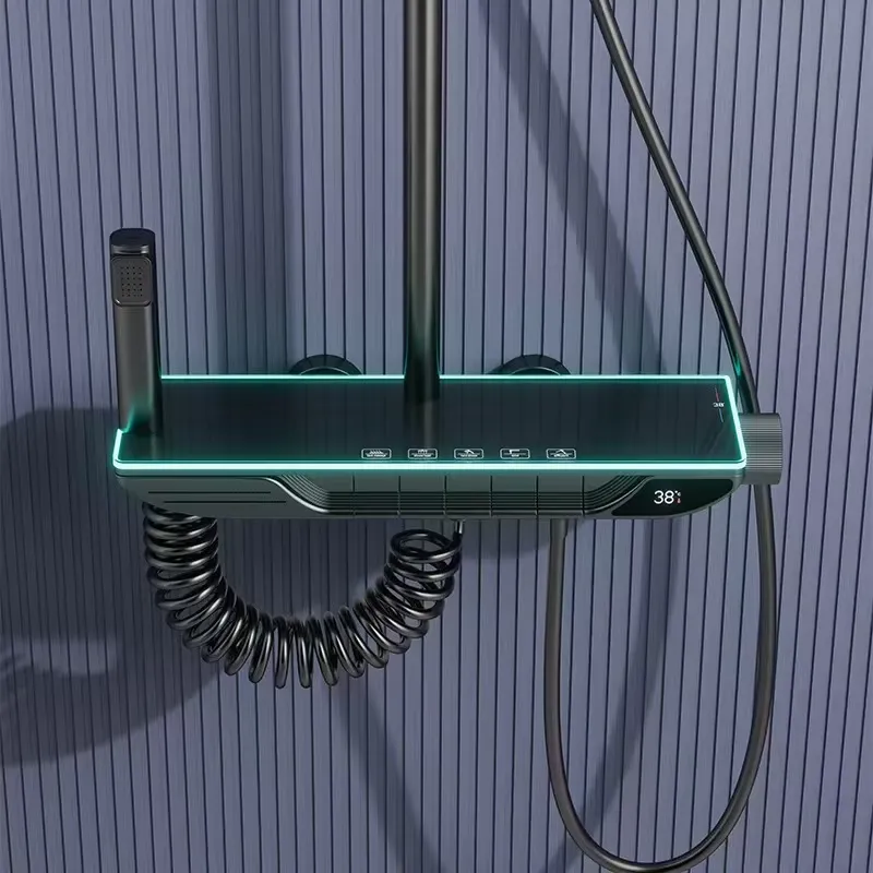 スマートデジタルサーモスタットシャワーセット真鍮ピアノキーバ - Smart Home In Us のレビューと価格